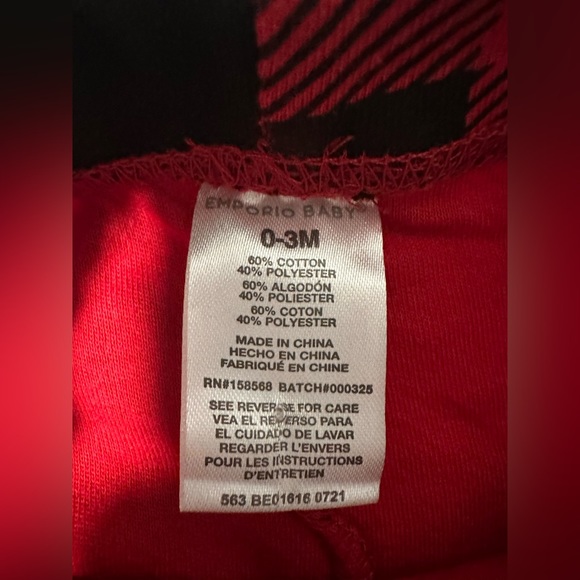 NWT Emporio Baby 0-3M 3pc Set Holiday Outfit Red and Black Plaid - Picture 5 of 10